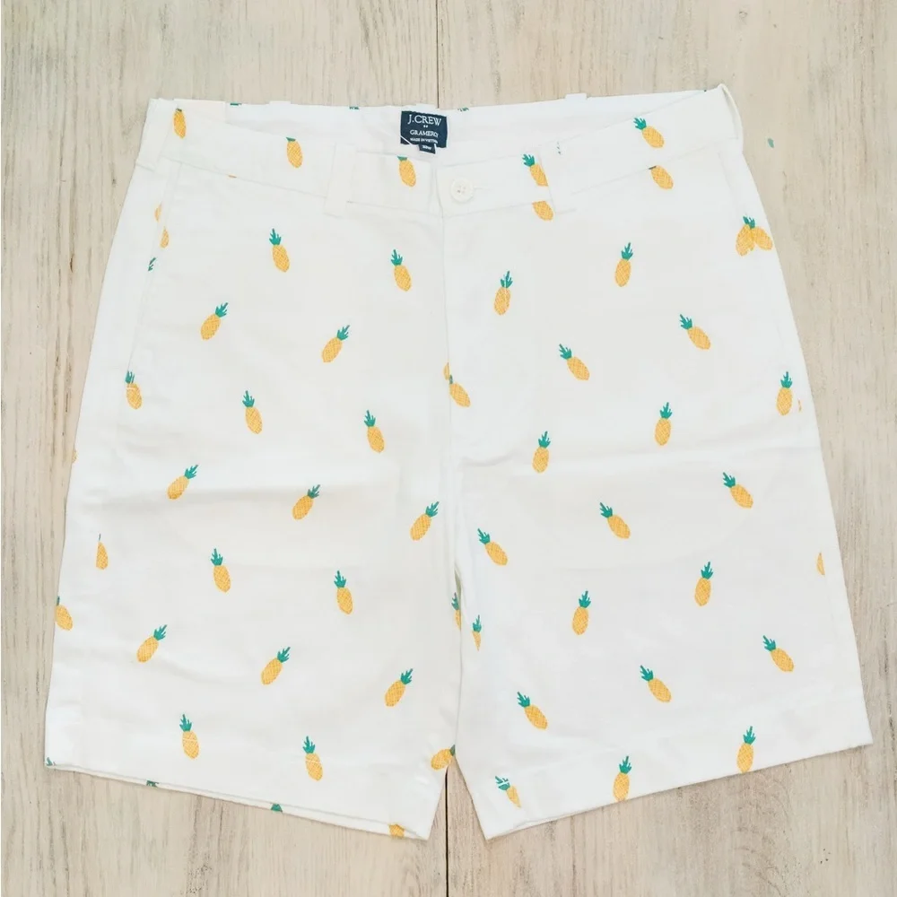 J. Crew White Shorts with Yellow Pineapple Pattern